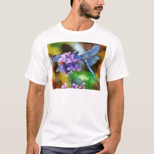 青いトンボの野生のニンニクのドットアート Tシャツ