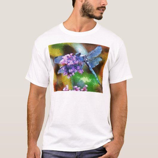 青いトンボの野生のニンニクのドットアート Tシャツ (正面)