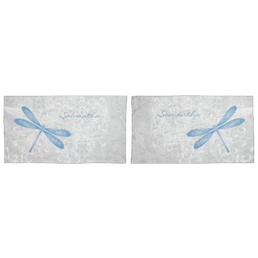 青いトンボパーソナライズされたイ枕ケース 枕カバー (正面-セット)