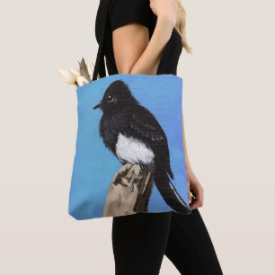 青いトートバックの黒いPhoebe鳥 トートバッグ