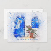 青いドアのアドレス変更の郵便はがき 案内ポストカード (正面/裏面)