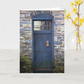 青いドアのグリーティングカード カード (黄色い花)