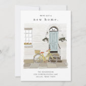 青いドアの図解入りの、写真付きの動きのお知らせ 案内状 (正面)