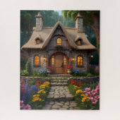 青いドアの庭の石の小屋 ジグソーパズル (縦)