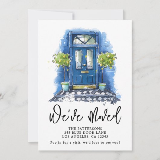 青いドアの水の色の移動のお知らせ 案内状 (正面)