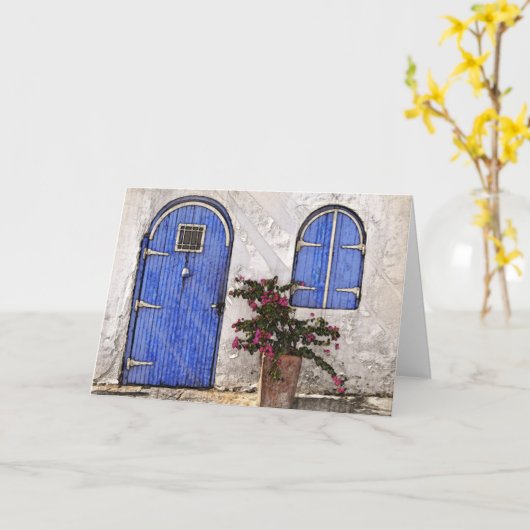 青いドアの穏やかな午後 カード (黄色い花)