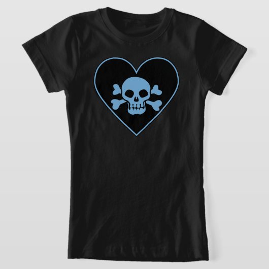 青いドクロのハート Tシャツ (レイダウン)