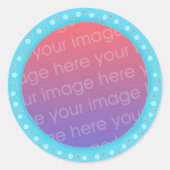 青いドットの丸フレームで写真のシール ラウンドシール (正面)