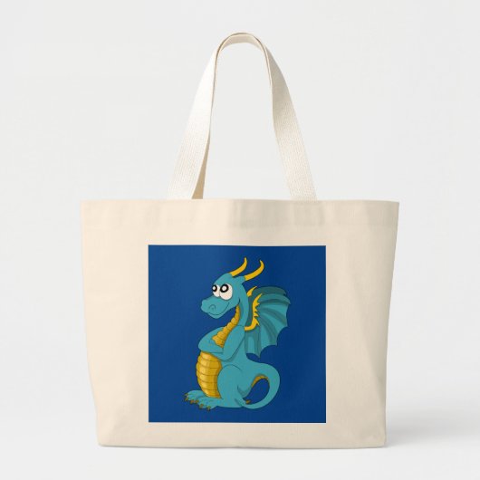 青いドラゴンのキャラクター ラージトートバッグ (正面)