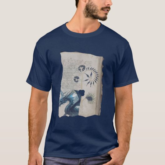 青いドラゴンのヴォイニッチ写本の改変ページ Tシャツ (正面)