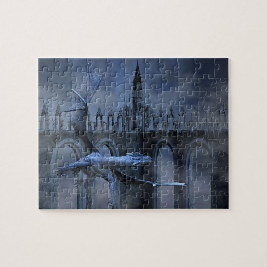 青いドラゴン飛行 ジグソーパズル (横)