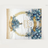 青いドレスと金の風船　スウィート16の誕生日 タペストリー (正面(横))