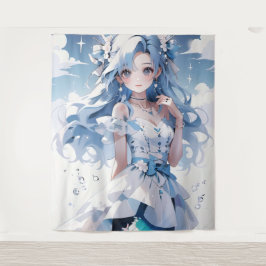 青いドレスに青い髪の人魚 タペストリー