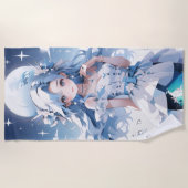青いドレスに青い髪の人魚 ビーチタオル (正面)