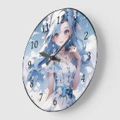 青いドレスに青い髪の人魚 ラージ壁時計 (傾斜)