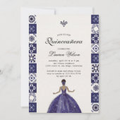 青いドレスのアーティスティックタイル キンセアニエラ招待状 招待状 (正面)