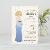 青いドレスのママ・トゥ・ビー シャワー 招待状 (スタンド正面)