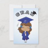 青いドレスの卒業ガール 招待状 (正面)