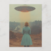 青いドレスの女性とUFO ポストカード (正面)