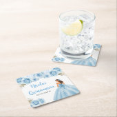 青いドレスの花のプリンセスの15歳の誕生日 スクエアペーパーコースター (インサイチュ)