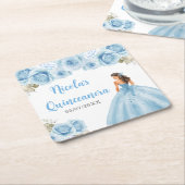 青いドレスの花のプリンセスの15歳の誕生日 スクエアペーパーコースター (アングル)