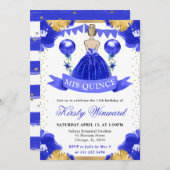 青いドレスの金髪のプリンセスのキンセアニエラ 招待状 (正面/裏面)
