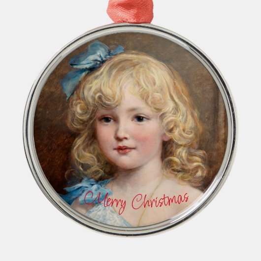青いドレスを着た女の子のポートレート、ヘイウッド・ハーディ メタルオーナメント (正面)