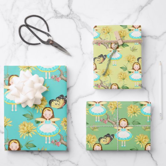 青いドレスを着た妖精 ラッピングペーパーシート (正面)