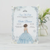 青いドレスを着た少女が花の装飾されたキンセアニエラ 招待状 (スタンド正面)