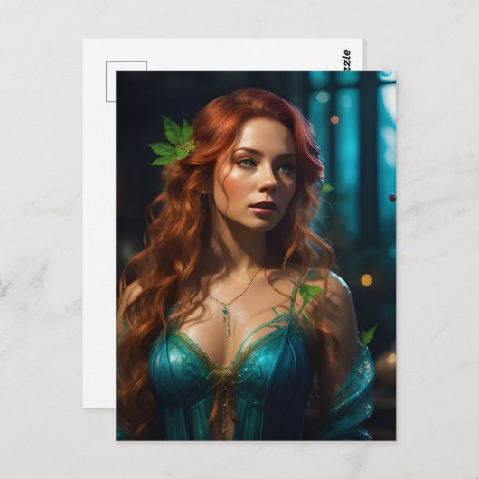 青いドレスを着た美しい母自然 ポストカード (正面/裏面)