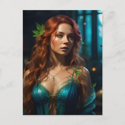 青いドレスを着た美しい母自然 ポストカード (正面)