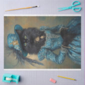 青いドレスを着た黒猫 薄葉紙 (クラフト)