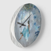 青いドレスを身にまとった女性がスイング ラージ壁時計 (傾斜)