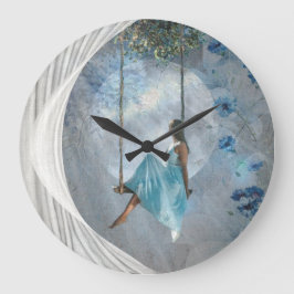 青いドレスを身にまとった女性がスイング ラージ壁時計