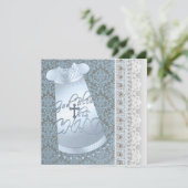 青いドレス 茶色 青いダマスク 赤ちゃん男の子の命名式 招待状 (スタンド正面)