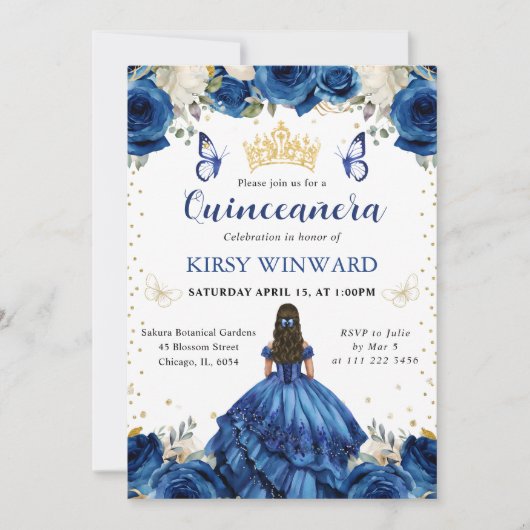 青いドレス 黒髪のプリンセスのキンセアニエラ 招待状 (正面)