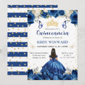 青いドレス 黒髪のプリンセスのキンセアニエラ 招待状 (正面/裏面)