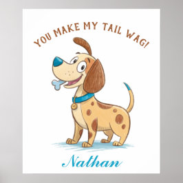 青いドードルよくはしゃぐペット、フロッピー耳の子犬 ポスター