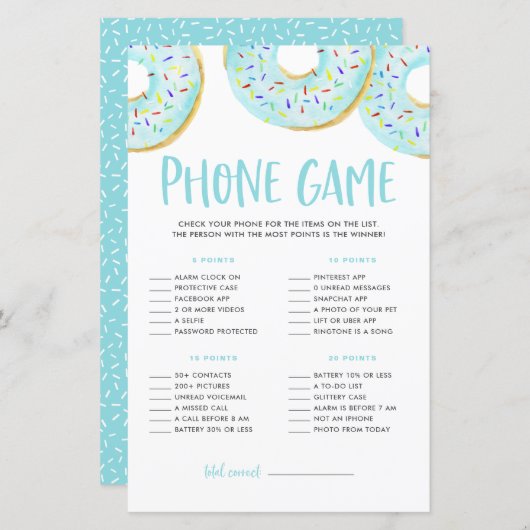 青いドーナツあなたの電話の赤ちゃんシャワーゲームに何がある (正面/裏面)