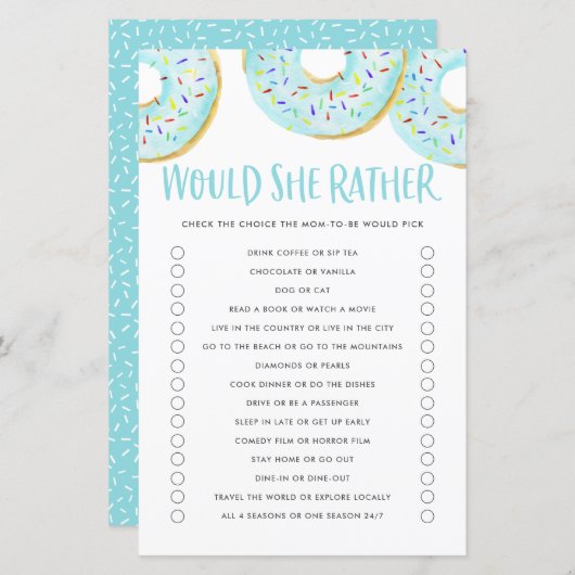 青いドーナツの彼女はむしろ赤ちゃんシャワーのゲーム (正面/裏面)