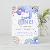 青いドーナツ彼は甘い一人の男の子の誕生日招待状だ。 招待状 (スタンド正面)