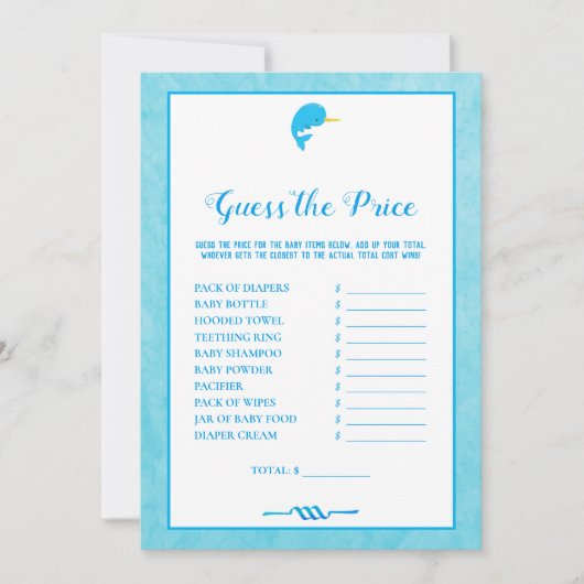 青いナウラルはPice赤ちゃんシャワーゲームを推測 招待状 (正面)