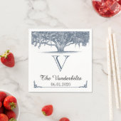 青いナプキンにモッシー結婚オークの木 スタンダードカクテルナプキン (インサイチュ)