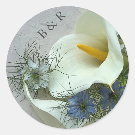 青いニゲラ封筒用シール ラウンドシール (正面)