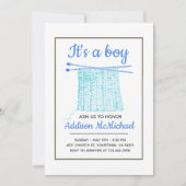 青いニットのベビーブランケットのベビーシャワーの招待状 招待状 (正面)