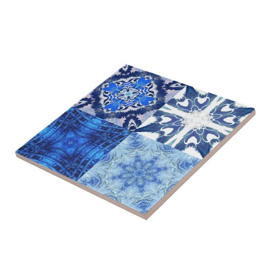 青いネイビーの白い幾何学的抽象芸術の組み合わせ タイル (側面)