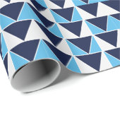青いネイビーブルー白い三角形の幾何学的パターン ラッピングペーパー (ロールコーナー)