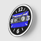 青いネオンカセットテープ ラウンド壁時計 (傾斜)