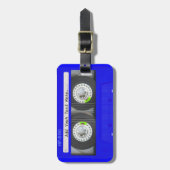 青いネオンカセットテープ ラゲッジタグ (正面縦)