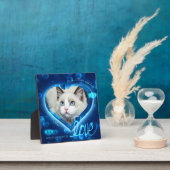 青いネオンハートと愛 - オーダーメイドペット写真 - スクエア フォトプラーク